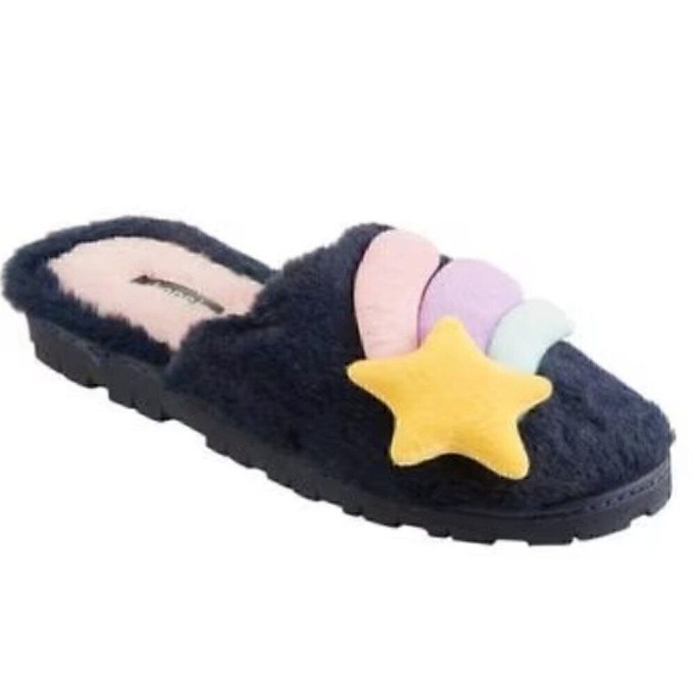 Womens Kensie Faux Fur Slippers - Navy shoes